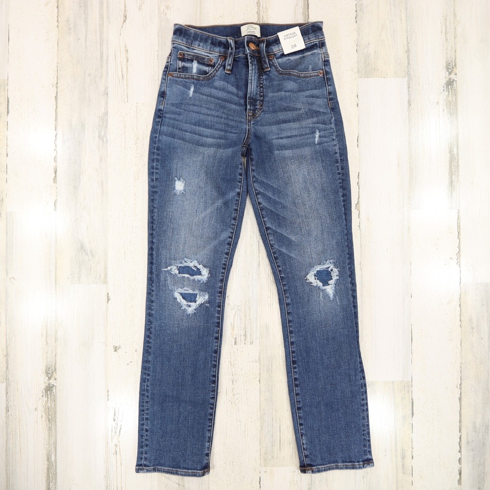 J Crew Jeans Womens 24 Trademark Vintage Straight Leg Distressed Denim NEW